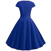 tanie Sukienki-Retro / vintage Lata 50. Sukienka z linii Rockabilly Sukienka huśtawka Krótki kimonowy Łuk Równina W serek Strój na bal maskowy Damskie Bal maskowy Spotkanie towarzyskie Herbaciane przyjęcie Codzienne