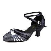 preiswerte Schuhe für Standardtanz und Modern Dance-Damen Ballsaal Schuhe für modern Dance Tanzschuhe Leistung Praxis Walzer Absätze Glitzer Farbaufsatz Kubanischer Absatz Erwachsene Schwarz