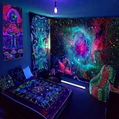 tanie Blacklight gobelin-gobelin z czarnym światłem UV reaktywny świecący w ciemności świecący neonowy psychodeliczny trippy mglisty wiszący gobelin ścienny sztuka mural do salonu sypialnia gwiazda lew