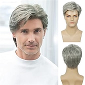 economico Parrucche uomo-parrucche da uomo breve parrucca grigio argento sintetico resistente al calore naturale parrucca di capelli cosplay di halloween