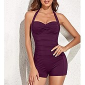 abordables Maillots de bain une pièce-Femme Normal Maillots de Bain Une pièce Monokini Maillot de bain Licou Contrôle du Ventre Dos ouvert Imprimé Vacances Mode Arbres / Feuilles Couleur monochrome A Bretelles Sans Manches Maillots de