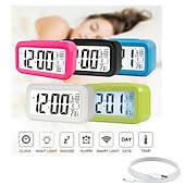 abordables Decoración y lámparas de noche-reloj inteligente led electronic digital alarm clock recarga escritorio reloj temperatura lazy snooze alarm mute retroiluminado reloj electrónico reloj digital