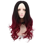 economico Parrucche trendy sintetiche-parrucche lunghe ondulate a due toni ombre nero rosso scuro parrucche per cosplay di halloween