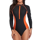 cheap Rash Guards-Women&#039;s Rash Guard One Piece Swimsuit UV Sun Protection UPF50+ Breathable Long Sleeve Bodysuit Bathing Suit Front Zip Swimming Surfing Beach Water Sports Patchwork Autumn / Fall Spring Summer
