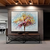 cheap Floral/Botanical Paintings-Handmade Oil Painting CanvasWall Art Decoration Abstract Knife Painting Landscape Tree For Home Decor Rolled Frameless Unstretched Painting