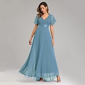 abordables Mariage Décontracté / de Jour-Robe de mariage en A-line froncée élégante pour les invitées de mariage mariage à la plage formelle cravate noire pour demoiselles d&#039;honneur longueur de sol manches courtes décolleté en V chiffon dos