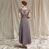 ieftine Lungimea podelei-Rochie A-Line Mamă a miresei Invitat de nuntă Elegantă Mărime mare Înalt/Scurt Guler în V Lungime ceai Chiffon Dantelă Mânecă cu plisaje Aplicații 2025 mărime personalizată gratuit