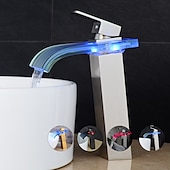 economico Classici-led miscelatore lavabo bagno rubinetto cascata beccuccio 3 temperatura colore, rubinetti vaso alto monocomando rubinetteria monoblocco monoforo bagno
