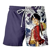 cheap Cartoon &amp; Movie Character Graphic-One Piece Monkey D. Luffy Portgas D. Ace Beach Shorts Board Shorts Back To School Anime Harajuku Graphic Kawaii For Couple&#039;s Men&#039;s Women&#039;s Adults&#039; Back To School Hot Stamping