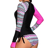 preiswerte Hautausschlagswächter-Damen Rash Guard Badeanzug Bikini, Zweiteiler UV-Sonnenschutz UPF50+ Atmungsaktiv Langarm Bademode Badeanzug 2 teilig Schwimmen Surfen Strand Wassersport Bedruckt Sommer Frühling