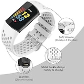 abordables Correas de reloj Fitbit-Correa de Smartwatch Compatible con Fitbit Charge 5 Silicona suave Reloj inteligente Correa Impermeable Ajustable Transpirable Correa Deportiva Reemplazo Pulsera