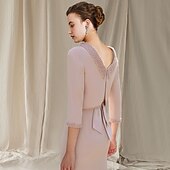cheap With Jacket-Two Piece Mermaid / Trumpet Mother of the Bride Dress Church Elegant High Low Square Neck Asymmetrical Tea Length Stretch Chiffon Sleeveless Short Jacket Dresses with Pearls Beading 2024