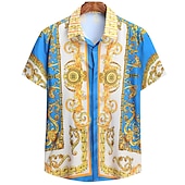 economico camicie da smoking da uomo-Per uomo Camicia Camicie da smoking Nero Bianco Blu Verde Manica corta Pop art Collo ripiegabile Primavera estate Esterno Strada Abbigliamento Bottone giù