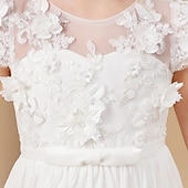 cheap Flower Girl&#039;s Dresses-Flower Girl Dress Girls&#039; Princess Dress First Communion Dress Party Dress Performance Wedding Party Princess Sweet Mesh Solid Color Short Sleeve Crew Neck White 2-12 Years
