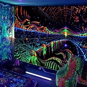 Χαμηλού Κόστους Μαύρισμα ταπετσαρία-blacklight ταπετσαρία uv αντιδραστική λάμψη στη σκοτεινή λάμψη πάρτι νέον ψυχεδελικό trippy ομιχλώδης κρεμαστή ταπισερί τοίχου τοιχογραφία για κρεβατοκάμαρα σαλονιού