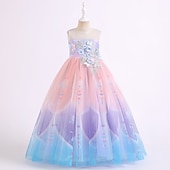 preiswerte Kleider für die Blumenmädchen-kinderkleidung Mädchen Blumenmädchen Kleid Kleid Party Kleid Blume Ärmellos Leistung Hochzeit Party Gitter Elegant Prinzessin Polyester Midi abendkleider Blumenmädchenkleid Sommer Frühling 3-10 Jahre