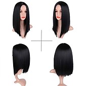 economico Parrucche trendy sintetiche-capelli neri lunghezza della spalla parrucca per le donne 14 pollici dritto bob parrucche parrucca sintetica parte centrale parrucca parrucche resistenti al calore