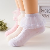 preiswerte Kindersocken-Kinder Mädchen Socken Weiß Rosa Gelb Einfarbig Gitter Frühling Sommer nette Art Freizeitskleidung 1-12 Jahre