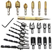 זול סט מקדחים-23 יחידות פתיחת עץ DIY סט chamferer שלוש נקודות שקוע שקוע מקדחה פקק מיקום מרכזי אגרוף