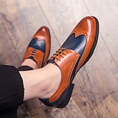 cheap Formal-Men&#039;s Oxfords Derby Shoes Formal Shoes Brogue Wingtip Shoes Walking Business British Christmas Party &amp; Evening Xmas PU Lace-up Red Blue Brown Color Block Summer Spring
