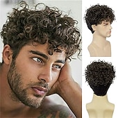 halpa Miesten peruukit-lyhyt kihara miesten musta peruukki pörröinen synteettinen cosplay halloween hiukset peruukki miehille