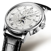 cheap Mechanical Watches-Mechanical Watch for Men Business Luxury Analog Wristwatch CalendarAutomatic Self-winding Moon Phase Waterproof Noctilucent Genuine Leather Watch Gift