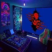 tanie Blacklight gobelin-gobelin z czarnym światłem UV reaktywny świecący w ciemności świecący neonowy psychodeliczny trippy mglisty wiszący gobelin ścienny sztuka mural do salonu sypialnia gwiazda lew