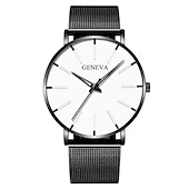economico Orologi al quarzo-Orologio al quarzo di Ginevra per uomini orologio minimalista ultra sottile in acciaio inossidabile orologio elegante da uomo orologio al quarzo business casual