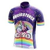 voordelige Heren shirts-Voor heren Wielrenshirt Eenhoorn Grappig Engelse slogan Korte mouw Fietsen Shirt Kleding Bovenlichaam met 3 achterzakken Bergracen Wegwielrennen Sneldrogend Reflecterende strips Achterzak