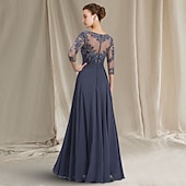 olcso Padlóhossz-A-vonalú Kölcsönanyai Ruha Elegáns Ékszer Nyak Padló Hosszú Chiffon Csipke 3/4 Hosszú Ujjú Ráncokkal Appliques