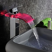 economico Classici-led miscelatore lavabo bagno rubinetto cascata beccuccio 3 temperatura colore, rubinetti vaso alto monocomando rubinetteria monoblocco monoforo bagno