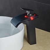 economico Classici-led miscelatore lavabo bagno rubinetto cascata beccuccio 3 temperatura colore, rubinetti vaso alto monocomando rubinetteria monoblocco monoforo bagno
