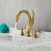 preiswerte Mehrere Löcher-weit verbreitete waschtischmischbatterie, 2 griff 3 löcher waschtischarmaturen schwan edle luxus goldene und ölgeriebene bronze badarmaturen