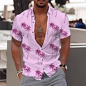 preiswerte Tropische Pflanzen-Herren Kokosnussbaum Hemd Hawaiihemd Sommerhemd Grafik-Shirt Aloha-Shirt Kurzarm Hemd Umlegekragen Outdoor Strasse Print Weiß Rosa Rote Blau Grün Bedruckt Button-Down Bekleidung Modisch Designer