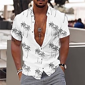 preiswerte Tropische Pflanzen-Herren Kokosnussbaum Hemd Hawaiihemd Sommerhemd Grafik-Shirt Aloha-Shirt Kurzarm Hemd Umlegekragen Outdoor Strasse Print Weiß Rosa Rote Blau Grün Bedruckt Button-Down Bekleidung Modisch Designer