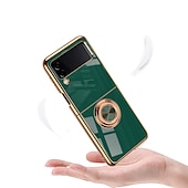 abordables Carcasas Samsung-teléfono Funda Para Samsung galaxia Z Flip 6 Z Flip 5 Z Flip 4 Z Flip 3 Funda Trasera Cromado Soporte para Anillo Magnética Color sólido TPU