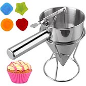 economico Attrezzatura da bar-imbuto a pistone in acciaio inox con supporto imbuto dosatore panna per cupcake al cioccolato strumento palline di polpo utensili da cucina