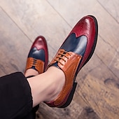cheap Formal-Men&#039;s Oxfords Derby Shoes Formal Shoes Brogue Wingtip Shoes Walking Business British Christmas Party &amp; Evening Xmas PU Lace-up Red Blue Brown Color Block Summer Spring