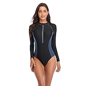 cheap Rash Guards-Women&#039;s Rash Guard One Piece Swimsuit UV Sun Protection UPF50+ Breathable Long Sleeve Bodysuit Bathing Suit Front Zip Swimming Surfing Beach Water Sports Patchwork Autumn / Fall Spring Summer