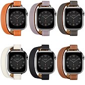 رخيصةأون عصابات Apple Watch-جولة مزدوجة متوافق مع Apple Watchband 38 مم 40 مم 41 مم 42 مم 44 مم 45 مم 49 مم مشبك معدني قابل للتعديل جلد اصطناعي استبدال حزام الساعة إلى iwatch Ultra 2 Series 9 8 7 SE 6 5 4 3 2 1