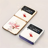 Недорогие Чехлы для Samsung-телефон Кейс для Назначение SSamsung Galaxy Z Flip 5 Z Flip 4 Z Flip 3 Кейс на заднюю панель Флип Мода Защитная пленка для объектива камеры Цветы Закаленное стекло