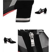 billiga Block Heels-svarta damklackar med meshpaneler och dekorativa detaljer för elegant och kvällskläder