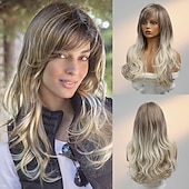 ieftine Peruci fără Capac din Păr Uman-Blendul părului uman Perucă Foarte lung Stil Ondulat Partea laterală Frizură în Straturi Frizură Asimetrică Cu breton Blond Cosplay Ondulator și îndreptător Linia naturală de păr Fără calotă Păr