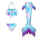 abordables Maillot de bain sirène-Enfants Fille Trois pièces Maillots de bain sirène Maillot de Bain Plage Natation Bloc de couleur à imprimé arc-en-ciel Actif Imprimer Maillots de bain 3-10 ans Eté Rose Claire Rose poussiéreuse