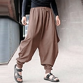 abordables pantalons décontractés-Homme Pantalon Pantalon baggy Pantalons décontractés Sarouel ample Cordon Taille elastique Pantalon de Yoga Fluide Couleur unie du quotidien Vêtement de rue Hippie Yoga Ample Noir bleu marine