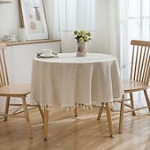 cheap Tablecloth-Round Tablecloth,Stain Resistance Cotton Linen Table Cloth,Table Cover for Kitchen Dining Table, Buffet Parties and ​Camping
