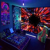 tanie Blacklight gobelin-gobelin z czarnym światłem UV reaktywny świecący w ciemności świecący neonowy psychodeliczny trippy mglisty wiszący gobelin ścienny sztuka mural do salonu sypialnia gwiazda lew