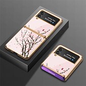 Недорогие Чехлы для Samsung-телефон Кейс для Назначение SSamsung Galaxy Z Flip 5 Z Flip 4 Z Flip 3 Кейс на заднюю панель Флип Мода Защитная пленка для объектива камеры Цветы Закаленное стекло