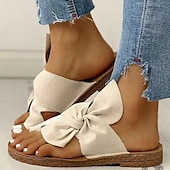 abordables Sandalias Informales-Sandalias bohemias sin cordones con lazo para mujer, cómodas y casuales con punta abierta, ideales para la playa en verano y para uso diario