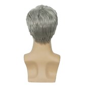 economico Parrucche uomo-parrucche da uomo breve parrucca grigio argento sintetico resistente al calore naturale parrucca di capelli cosplay di halloween